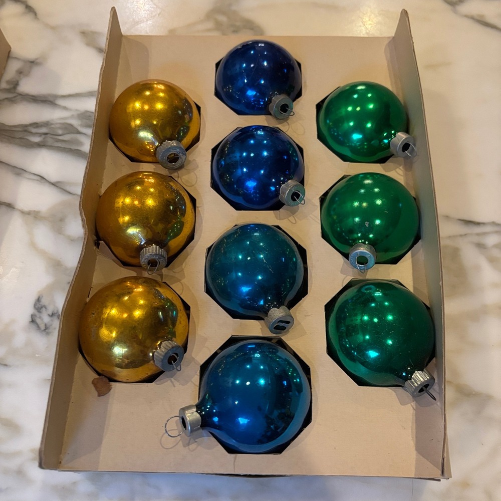 Assorted Vintage Glass Christmas Ornaments Multicolor Round Bauble Set of 22pc